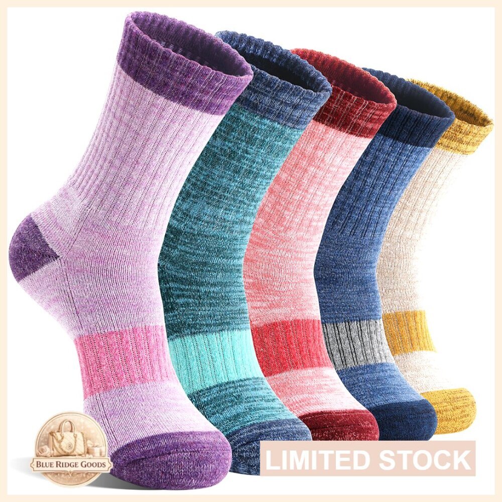 Merino Wool Hiking Socks Thermal Warm Cozy Cushioned Moisture Wicking Crew